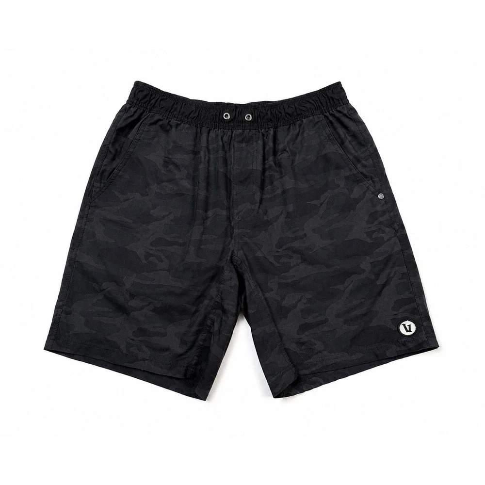 Vuori Mens Banks Shorts Black Camo Hybrid Athletic Swim Trunks Size M